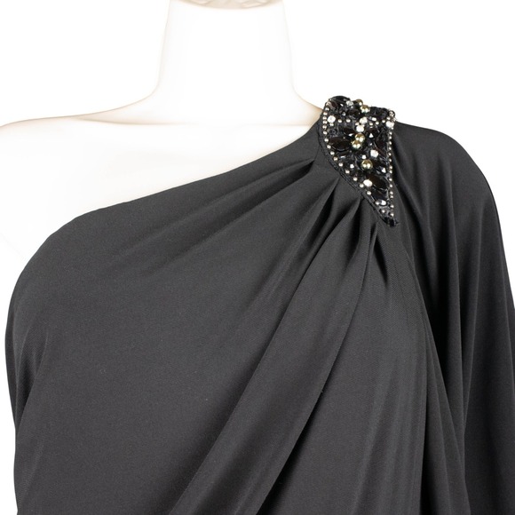 R M Richards Womens 14 One-Shoulder Draped Dress‎ Black Jewel Cocktail Party LBD - Picture 6 of 14